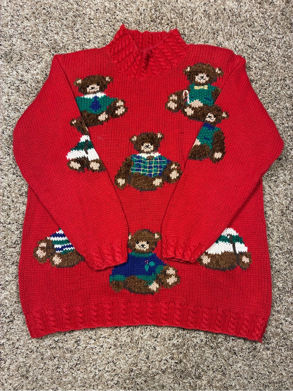 VTG Hand Knit Croft & Barrow Raime Cotton Chunky Teddy Bear Theme Sweater
